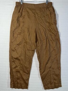 Lunya Linen Wide Leg Pant Womens XL Tan Pull On Stretch Elastic Waist Breathable